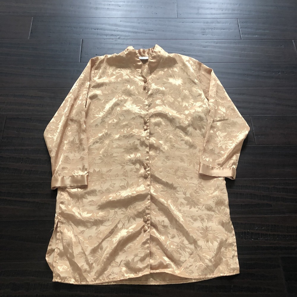 Vintage Lord & Taylor Nightgown Size S Small Gold Floral Polyester Kimono Style